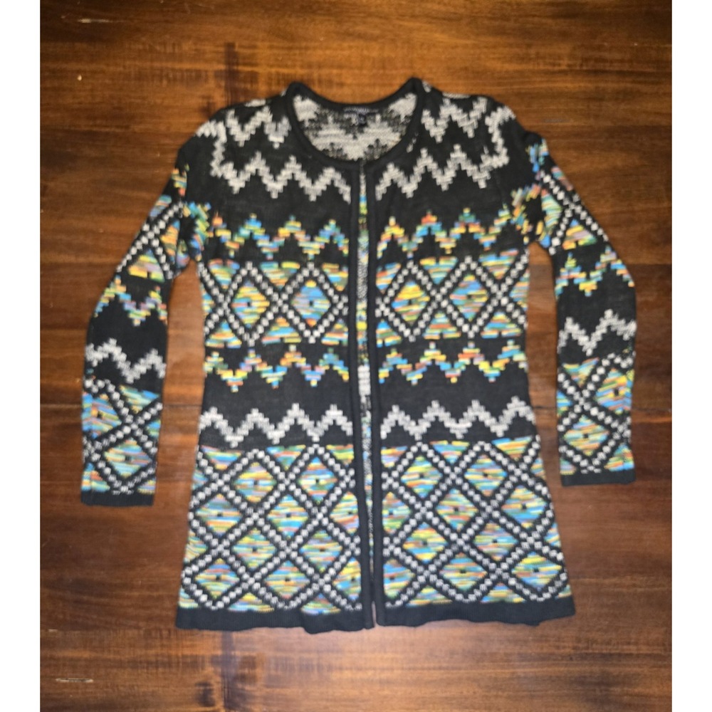 Signature Studio Petites Open Cardigan Sweater Womens Small Aztec Geometric Soft
